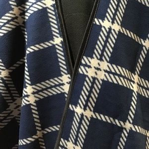 Open Front Oversized Fleece Blanket Cape Navy/Cre